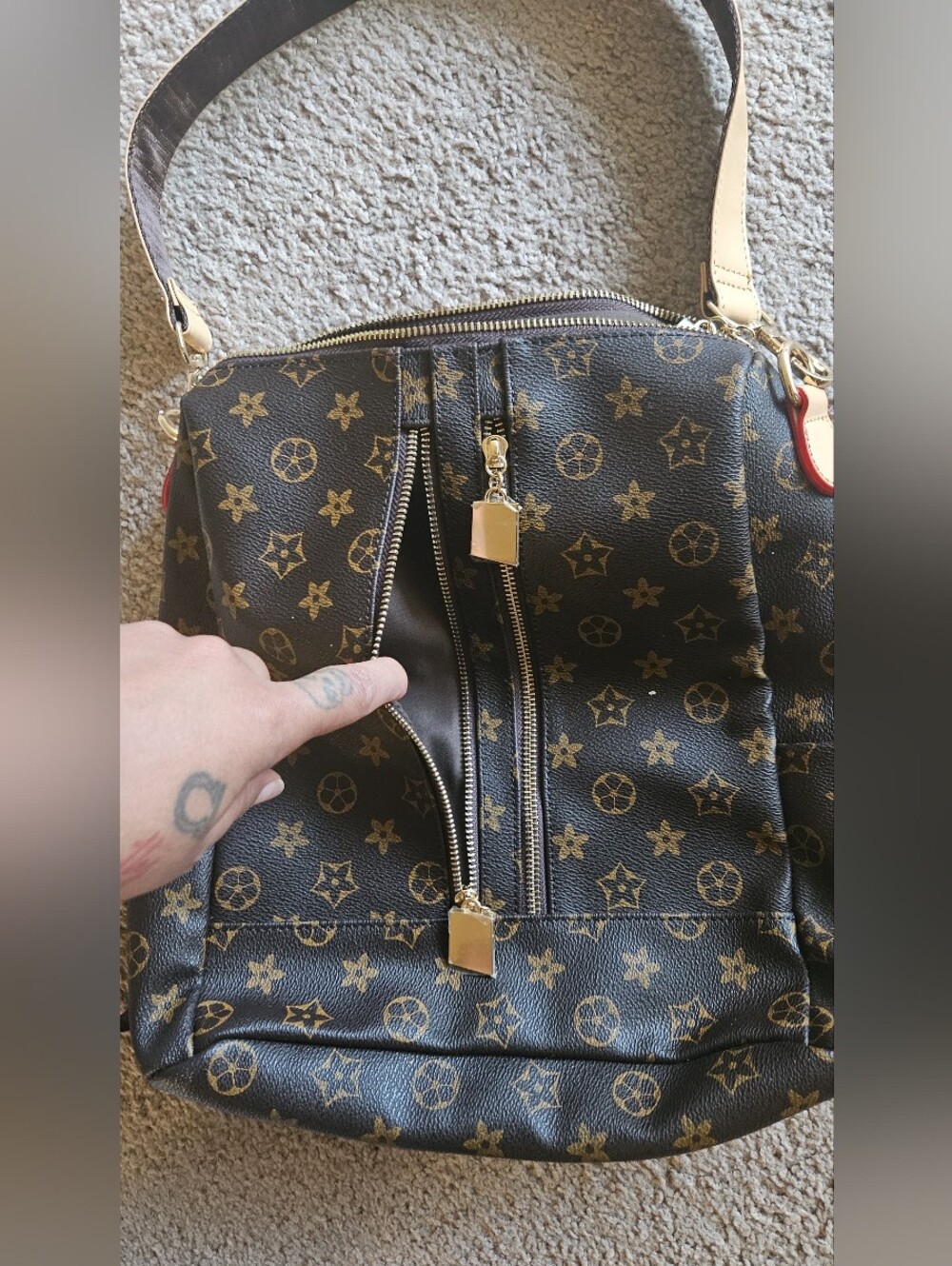 Monogram Canvas Shoulder Bag/ Backpack in Brown With Gold Hardwear
